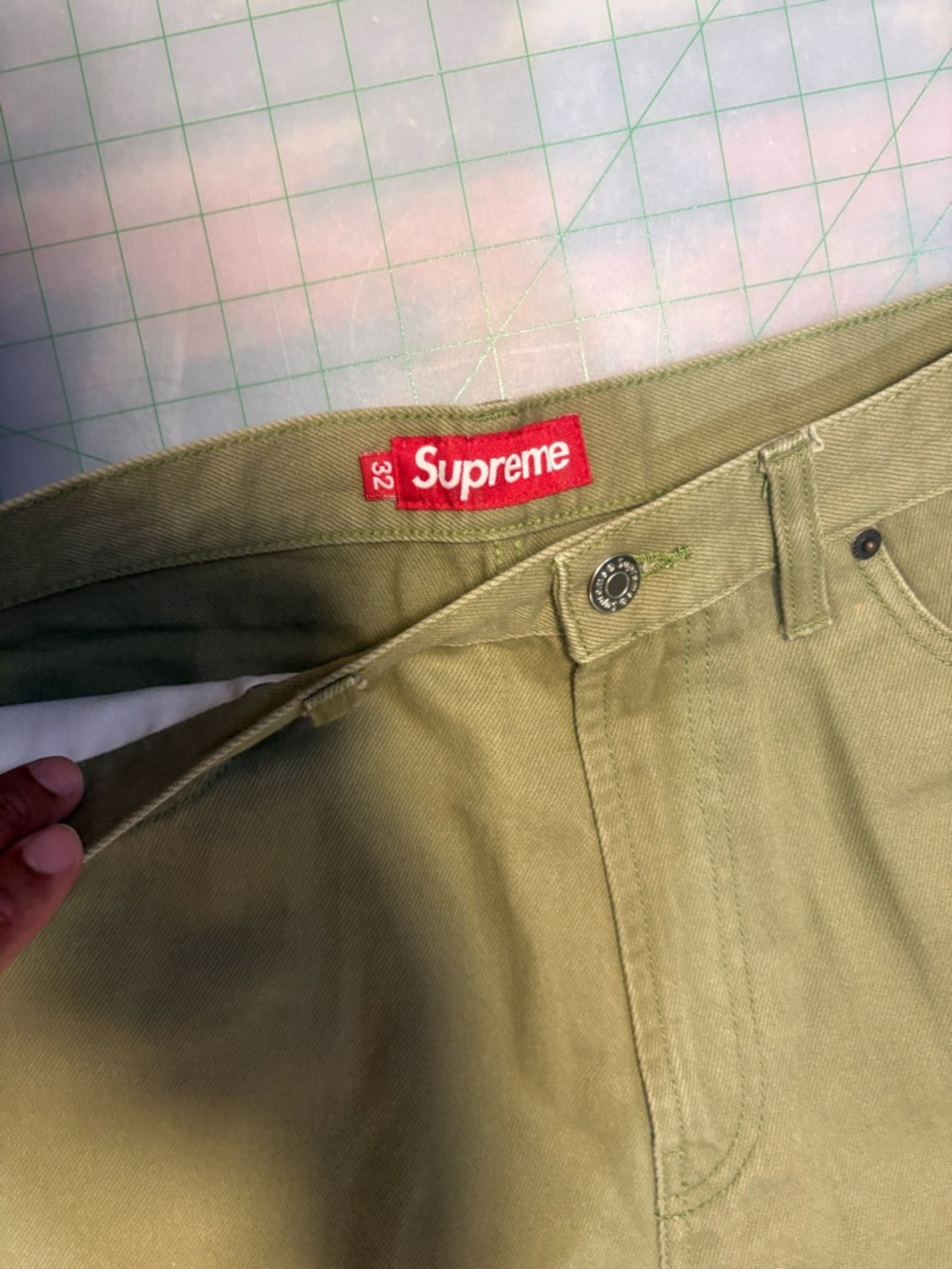 Supreme Olive Twill Pants with Red Logo Tag - Picture 4 of 5